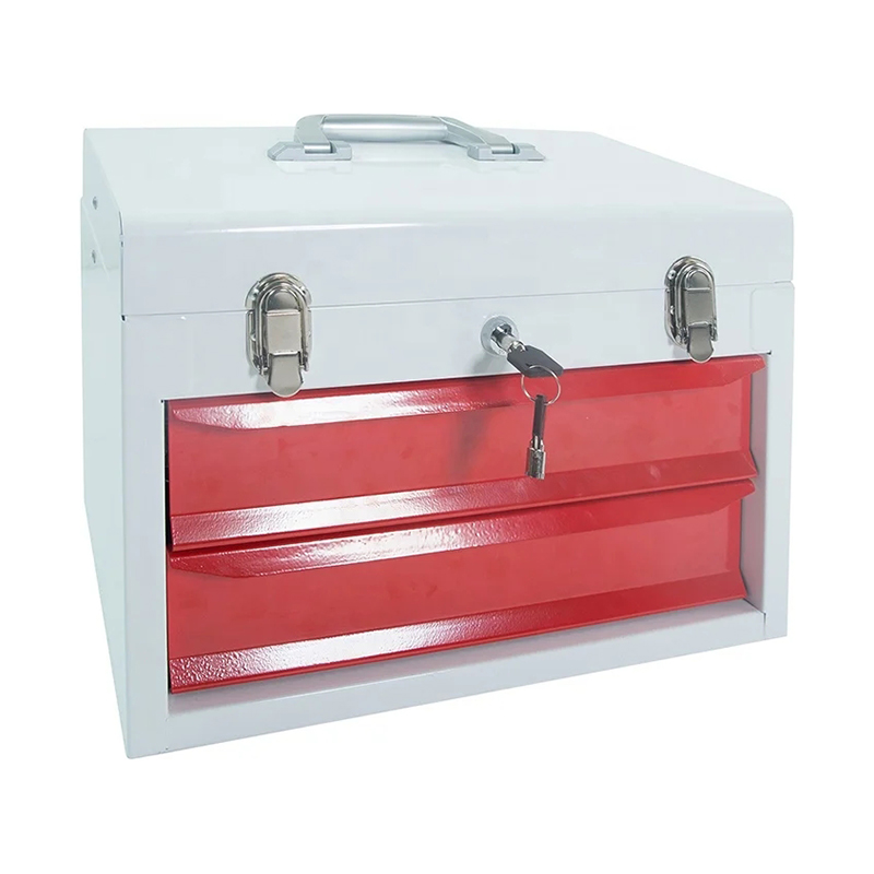 GL103 Tragbarer Werkzeugkasten aus weißem und rotem Eisen mit Schubladen