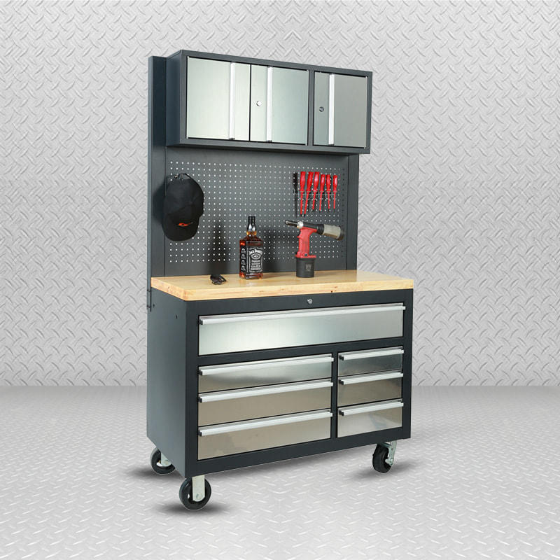 GLG3000 Grauer mobiler Werkzeugschrank mit Schubladen und Wandschrank für die Garage